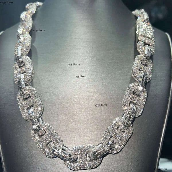 Best Quality Customized 18mm Cuban Link Moissanite Dia Chain Sterling Sier White Gold Necklace