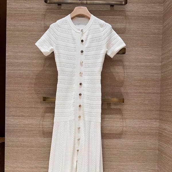 2026 Spring/Summer New Fashionable Slim Fit Round Neck Short Sleeve Glitter Knit Dress for Women