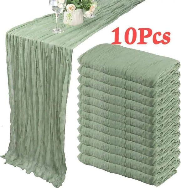 10Pcs CheeseCloth Table Runner, 40x270cm Boho Gauze Fabric Rustic Sheer TableRunner for Wedding Bridal Shower Party Banquet 26W0202