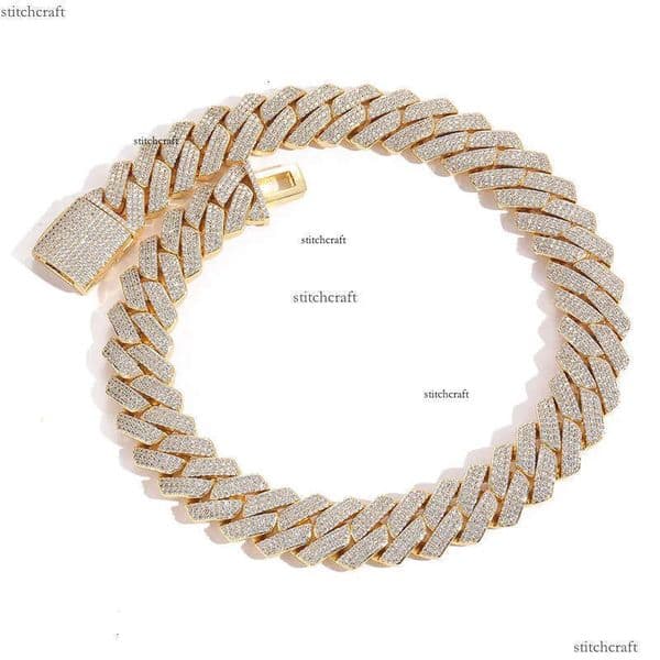 necklace moissanite designer jewelry cuban link chain for men stainless steel plated gold 20MM wide 3 row dia hip hop mens prong iced out chains choker