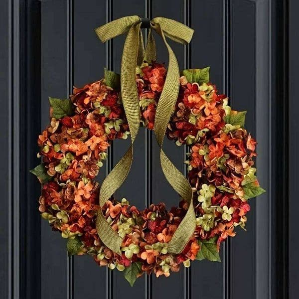 1pc Elegant Autumn Hanging Wreath with Hydrangea Flowers - Classic Style, Wall-Mounted,Ideal for Christmas & Home Decor 26Y0202