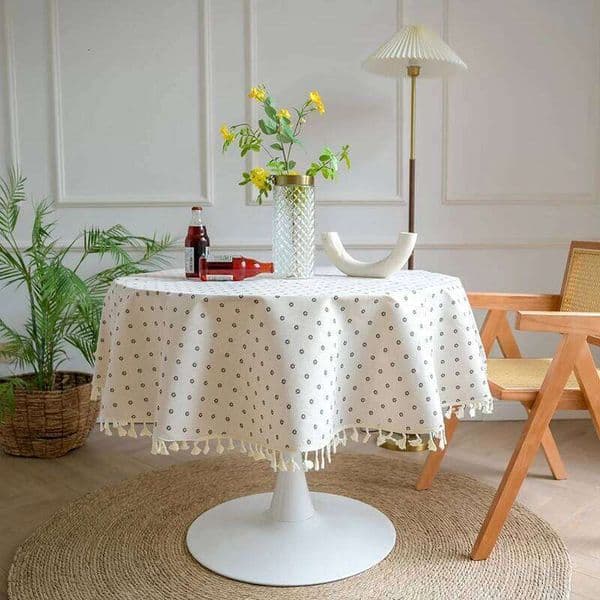 Vintage Round Tablecloth Floral Cloth Washable Dust-Proof Table Cover for Kitchen Dinning Party Picnic Tabletop Decoration 26W0202