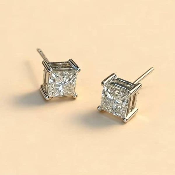 Huacan 14K Solid Gold Princess Cut 05-1CT D Color Lab Grown IGI Certified Dazzling Diamond Stud Earrings