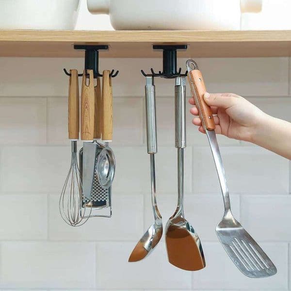 Kitchen Hooks Rotating Storage Rack Without Punching Wall-Mounted Kitchenware Supplies Gods Multifunctional Shelves 26Y0202