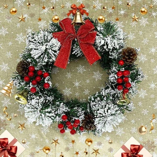 Wreath 30cm Holiday Decor with Berries Bow Bells Artificial Greenery Garland for Door Window Wall Christmas Decoration 26Y0202