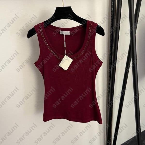 Designer Vest Casual Ribbed Knit Tank Top For Women U Neck Sleeveless Slim Fit Camisole With Decorative Stitching Soft And Stretchy Basic Top