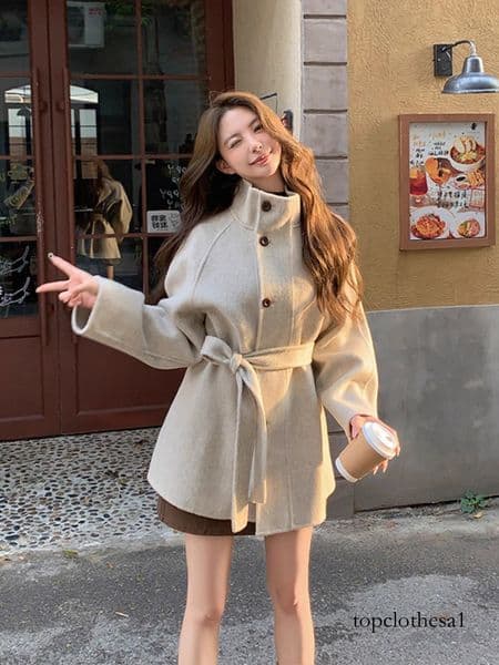 Autumn Winter Style Petite High-End Short Double-Sided Cashmere Coat for Women 2025 New Woolen Jacket Wool