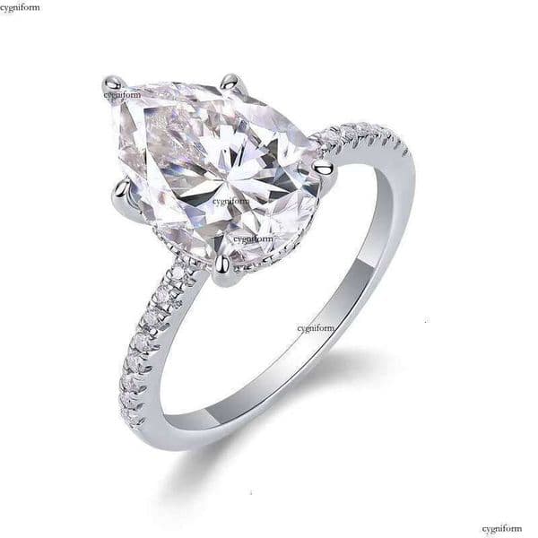 Women's Pear Cut Silicon Stone Ring GRA Certified S Silver Micro Pave Setting Laboratory Created