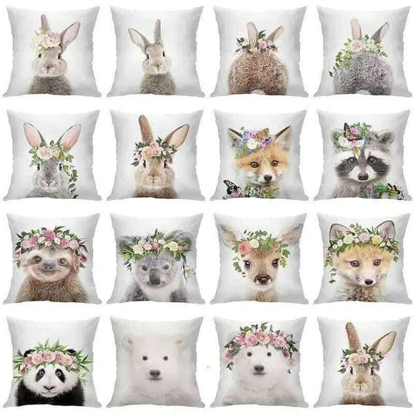 Furniture decoration cute pillowcase cover gray rabbit tail backrest isolated on white background 26Y0202