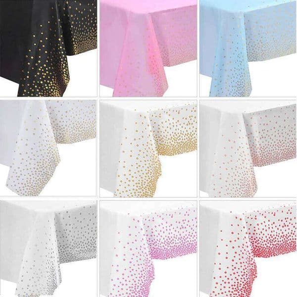 54" x 108" Plastic Tablecloth Dot Disposable White Table Cover Gold Tablecloths For Party DIY Decorations 26W0202