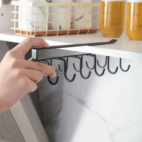 Cabinet Multifunctional Wardrobe Organizing 6/12 Hooks Kitchen Cup Holder No Punching Storage Rack Organizer 26Y0202