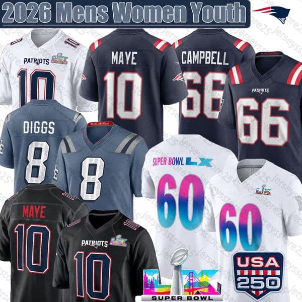 2026 season New jerseys Football Jersey Super Bowl Drake Maye Christian Gonzalez Stefon Diggs Will Campbell Hunter Henry TreVeyon Henderson Patriotses Jerseys