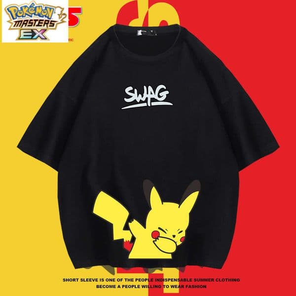 Y Pikachu Short Sleeve T-Shirt Unisex Trendy Summer Pokmon Loose Fit Plus Size Pure Cotton Parent-Child Outfit Top L260130 55e