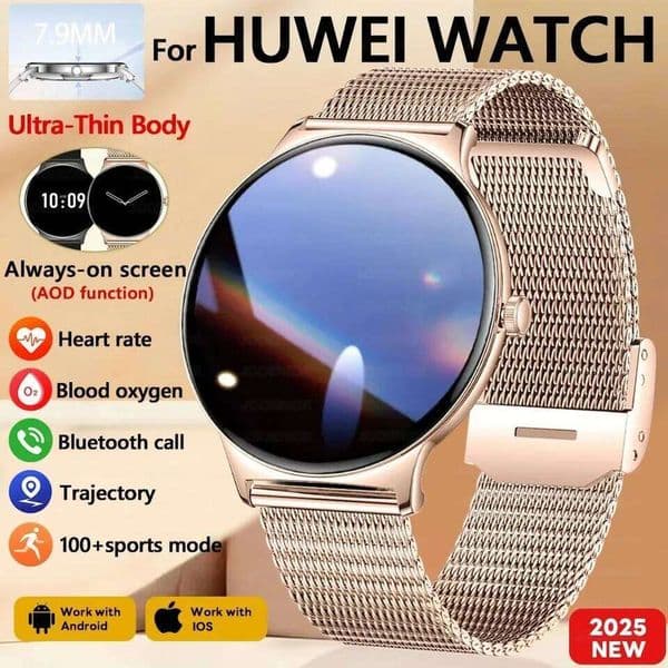 For Huawei New Ultra Slim AMOLED Smart Watch Women Screen Always Display Time Heart Rate BT Calling High-end Fashion Smartwatch 26W0202