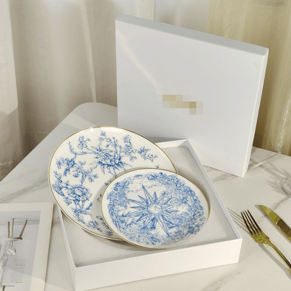 Stackable Bone China Plate Set 2pcs High Quality Space Saving Home Kitchen Restaurant Use Modern Design Chip Resistant Gift