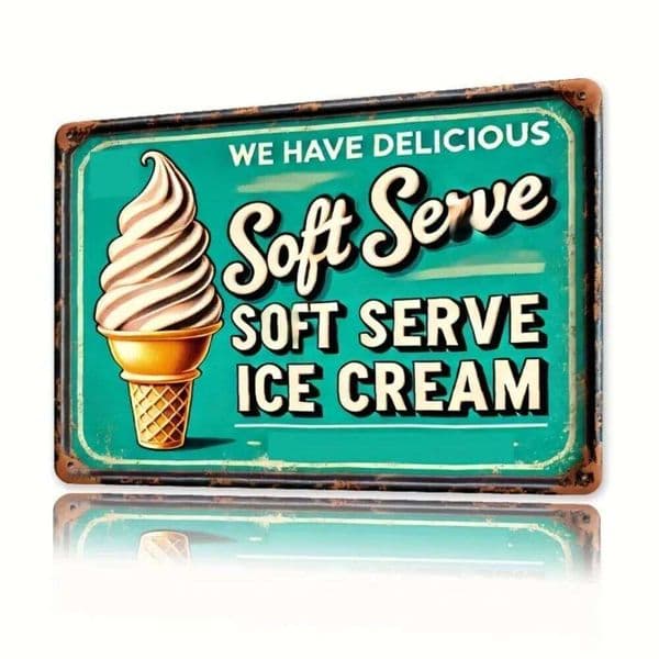 Vintage Soft Serve Ice Cream Metal Sign, 8x12 Inch Rustic Tin Wall Art Decor for Bar Cafe Beach House Farmhouse 26H0202