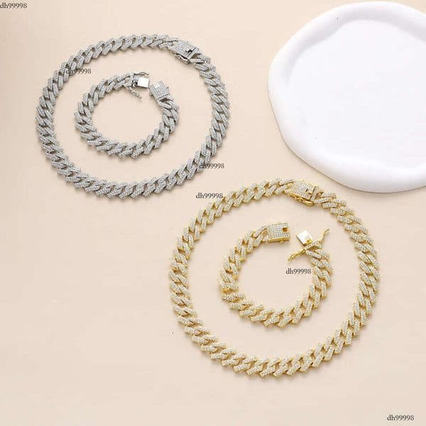 15mm alloy full dia Cuban chain mens double row quadrilateral hip-hop necklace accessory