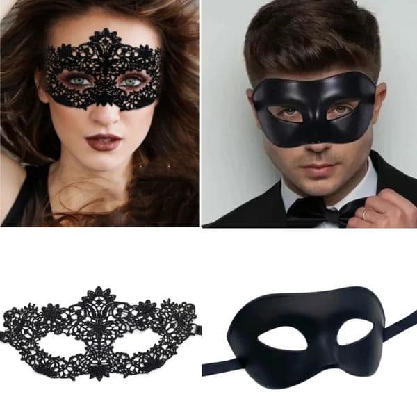 Men Women Masquerade Prom Sexy Black Eye Masks Couple Venetian Cosplay Props Halloween Carnival Party Headdress Half Face Masks 260128