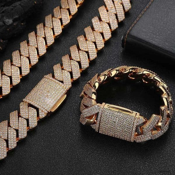 25mm Hip Hop Cuban Bracelet Gold Plated Iced Out 5A Zircon Necklace Heavy Thick Chain For Men