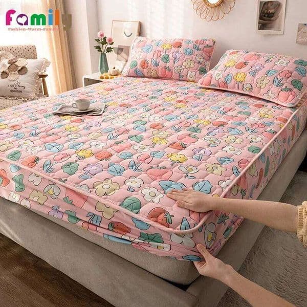 Washable Cotton Cover Anti-bacterial Solid Quilted Protector Fitted Bed Sheet Mattress Topper 26L0202