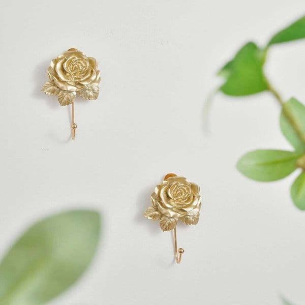 1PC, resin rose-shaped hooks, European retro gold and silver colored home decoration hooks 26Y0201