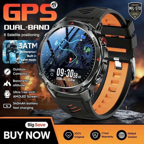 2026 New Military GPS Smart Watch Built-in Dual-band GNSS 3ATM Waterproof HD AMOLED Compass Altimeter Call Sports Watches 26W0202