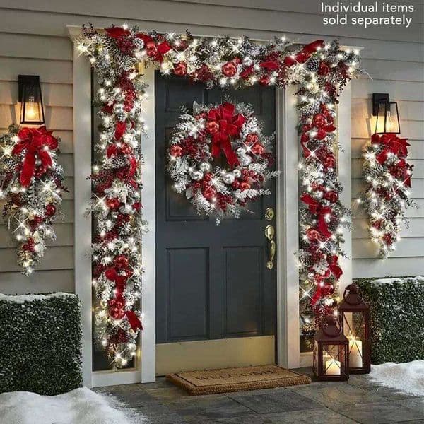 New 2025 Flocking Flower Garland Door Hanging Decorations Christmas Wreaths Rattan Upside Down Tree Ornament 26Y0202