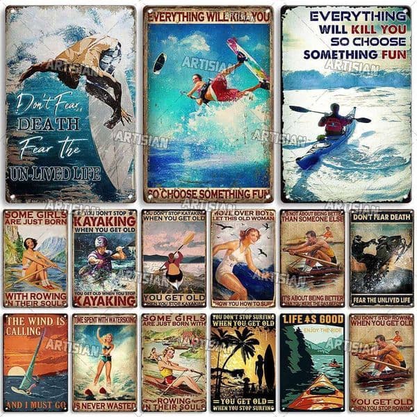 Artisian Rowing Metal Sign Surfing Tin Poster Kayaking Sport Decorative Plate Wall Decor Garage Bar Pub Club Hotel Cafe Kitchen 26H0202