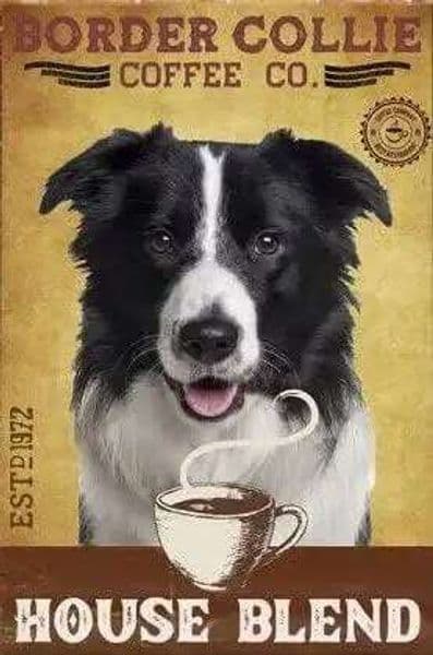 Border Collie Dog Sign,Coffee Retro Poster,Vintage Coffee and Bar Wall Art Decor Painting , 26H0202