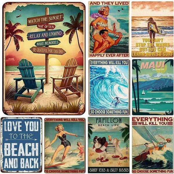 Plaque Metal Tin Signs Beach Surfing Wall Decoration Vintage Art Posters Iron Painting for Man Cave Home Cafe Garden Club Bar 26H0202