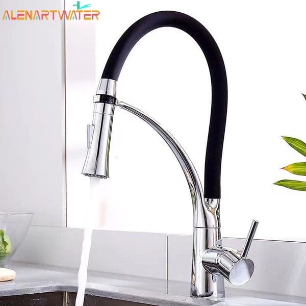 Kitchen Faucet Swivel Pull Down Black Hose Sink Tap Mounted Deck Bathroom And Cold Water Mixer Crane 260122
