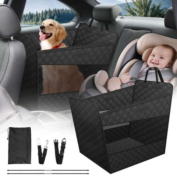 Cover for Sedan SUV Half Back Seat Extender Safety Belt Upgraded Waterproof 210T Dog Car Hammock with Mesh Pocket 26W0202