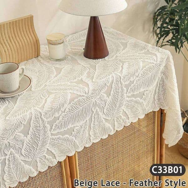 Multi-Size French Country Tablecloth Beige Lace Crochet Rectangular Coffee Tea Dining Table Cover Background Fabric Cloth 26W0202