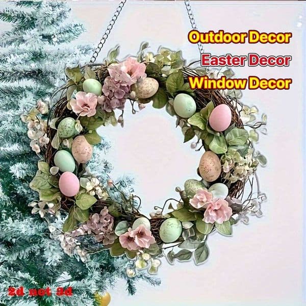 1pc Spring Holiday Window Ornament, Enchanting Wreath for Indoor/Outdoor, Perfect Housewarming & Easter Gift,Easter 26Y0202