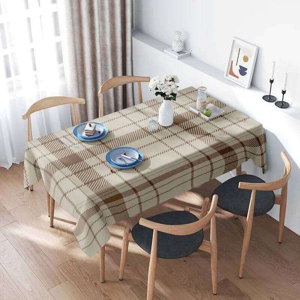 Modern checkered dining tablecloth set for home decor with elegant plaid design beige kitchen table cloth on 26W0202