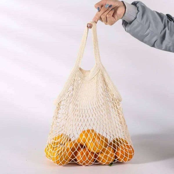 Pure Cotton Vegetable and Fruit Beach Woven Mesh Bag, Portable Supermarket Shopping Bag 26Y0203