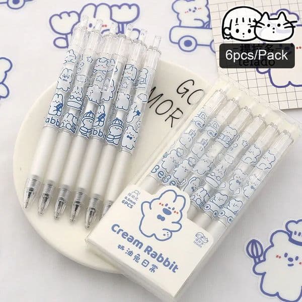 Sharkbang 6pcslot 05mm Black Gel Pen Press Type Writing Cream Rabbit Sketch Kawaii School Stationery Supplies 260203