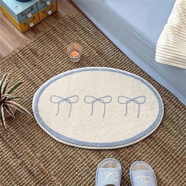 Bow arrangement bedroom room bedside blanket imitation cashmere absorbent floor mat door floor mat round carpet ins wind 260107ww