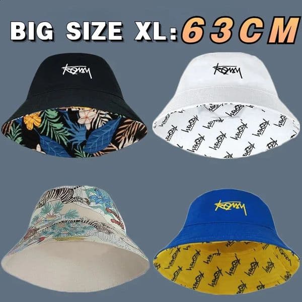 Big Head XL63cm Letter Print Bucket Hats Men Women Large Size Reversible Hip Hop Fisherman Caps Summer Sun Hat Plus Size Panama 260124
