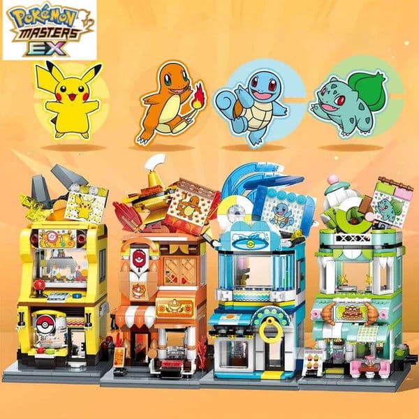 Pokemon Pikachu-Claw crane game shop Blocks Charizard pikachu Squirtle Bulbasaur Assembly Model Educational Kids Toys For Gift L260203