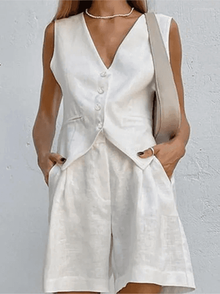 Women's Tracksuits Women 2 Pieces Cotton Linen Vest Shorts Sets Casual Sleeveless Tank Tops Set For Office Lady Fashion Female Outfits