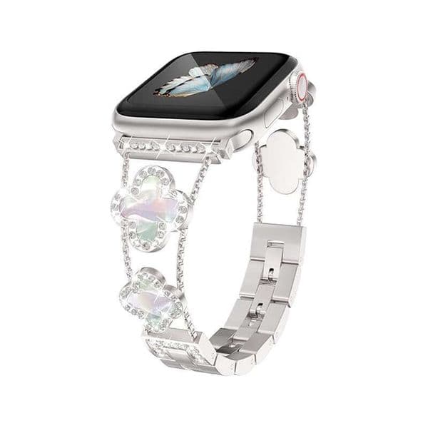 Shiny Clover Rhinestone Metal Band Stylish Replacement Strap for Watch Series 1-8 SE Ultra K260226