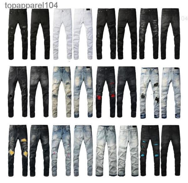 Designer Jeans For Mens Broken Hole Jeans Denim Jeans Hole Cotton Letter Pants Fashion Straight Retro Motorcycle Biker Jean Stretch High Quality Slim Fit J30