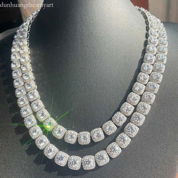 Moissanite Cuban Link designer Necklace: 8mm/12mm VVS Diamond S925 Silver Solid Back Hip Hop Tennis Chain