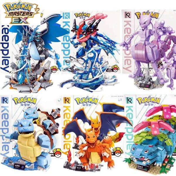 Original Keeppley Pokemon DIY Building Blocks Pikachu Charizard Venusaur Greninja Mewtwo Blastoise Action Anime Model Kids Toys L260203