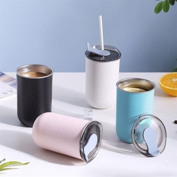 Stainless Steel Coffee Cup 300ML Mug with Lid Simple Insulated Coffee Mug Thermal Bottle Heat-resistant Thermos Mug Drinkware 260107ww