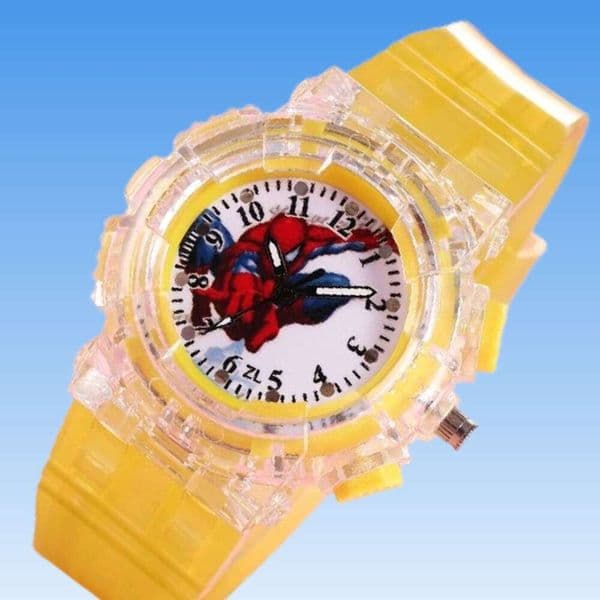 Children's Spider-Man Luminous Sports Electronic Watch Boys Analog Fashion LED Colorful Flashing Quartz Wristwatch