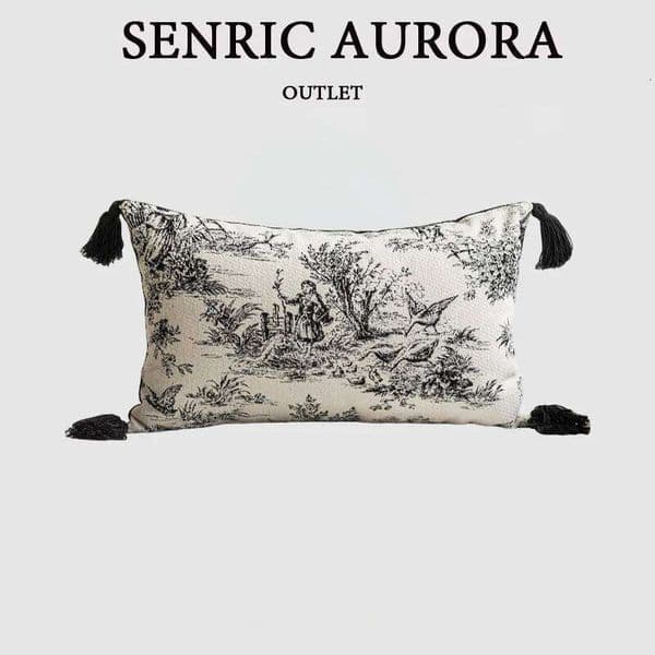 Light Luxury Cushion Cover Southern French Holiday Black Border Lumbar Pillow Case For Home Hotel Bed Living Room Sofa 26W0203