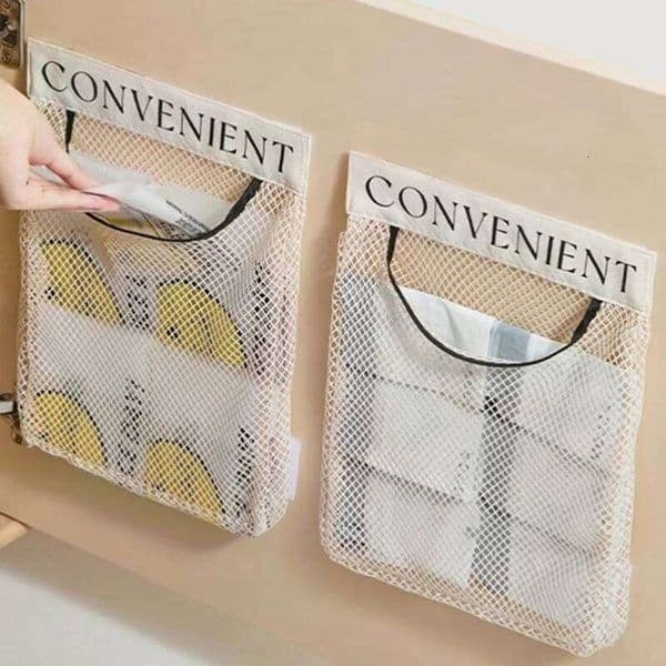 New Garbage Holder Mesh Kitchen Cabinet Accessories Wall-mounted Fruit Organizer Wardrobe Storage Bag 26Y0203