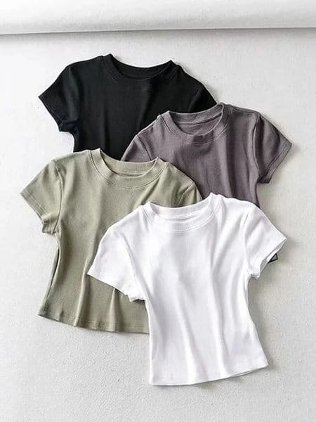 Summer Sexy Women O-neck Short-sleeve T-shirt Slim Elastic Skinny Crop Tops 260122